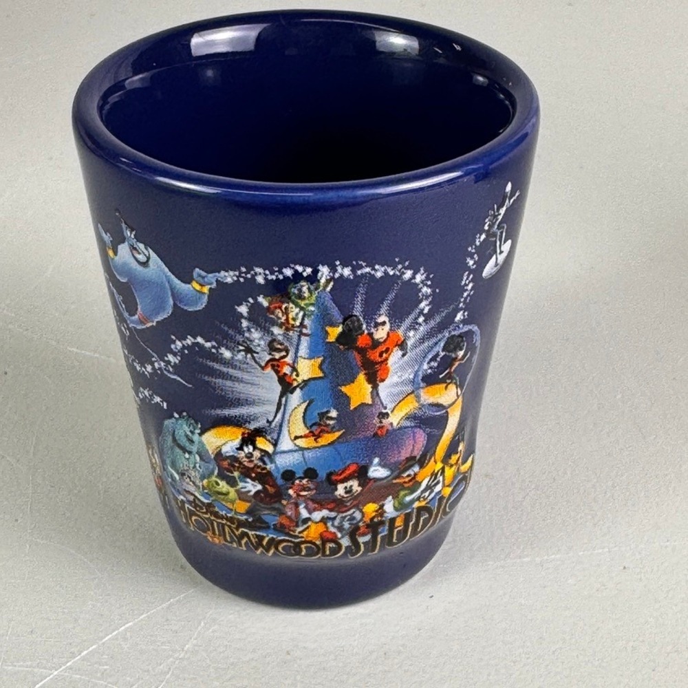 Disney Parks Hollywood Studios Shot Glass Blue Ceramic Mickey Pixar Characters